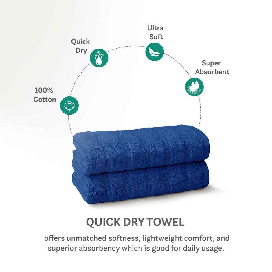 Mytrident Quick Dry Cotton Hand Towel Set of 2 | 16 x 28 in | Navy Blue