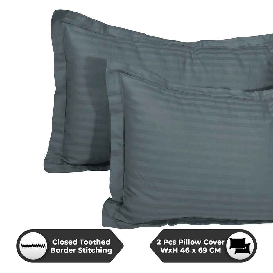Story@Home 300 TC Dark Grey Stripes Microfiber Double Size bedsheet with 2 Pillow Covers