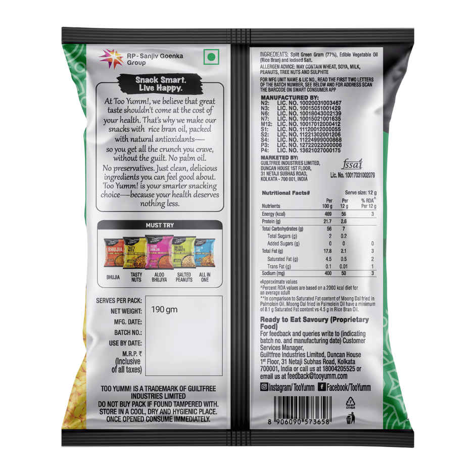 Too Yumm Moong Dal Namkeen, 35% Less Saturated Fats, No Palm Oil Healthy Munchies