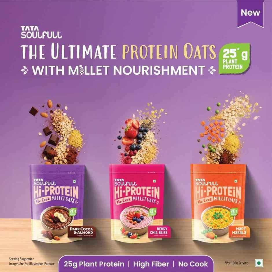 Tata Soulfull No Cook Millet Hi Protein Oats Dark Cocoa & Almond, 25g Plant Protein, High Fibre