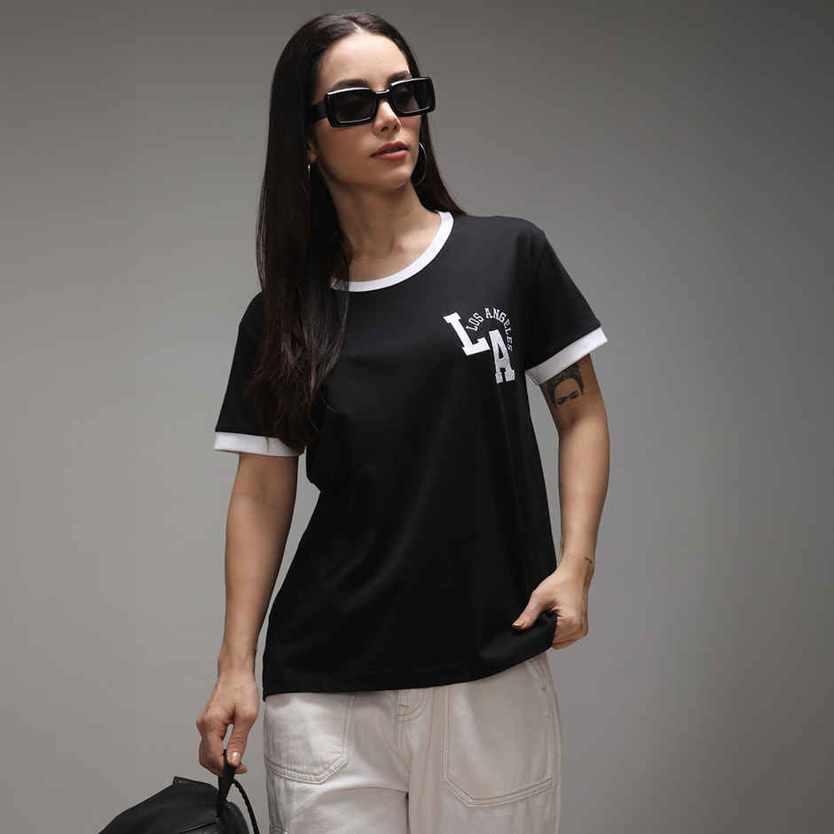 Dillinger Women's Short Sleeve Boxy Regular Varsity Embroidery T-shirt | Black - XL