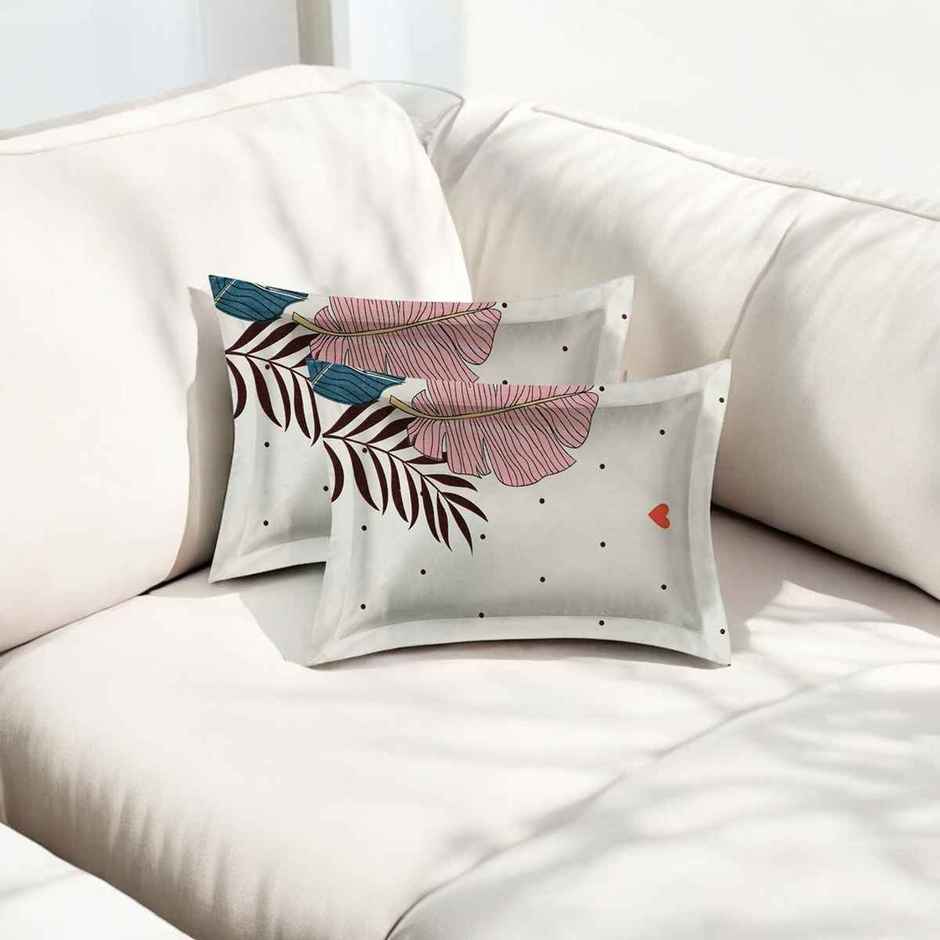 BAY6 120 GSM Leafy Print Double Bedsheet | With 2 Pillow Covers | Cream | 87 x 94 in