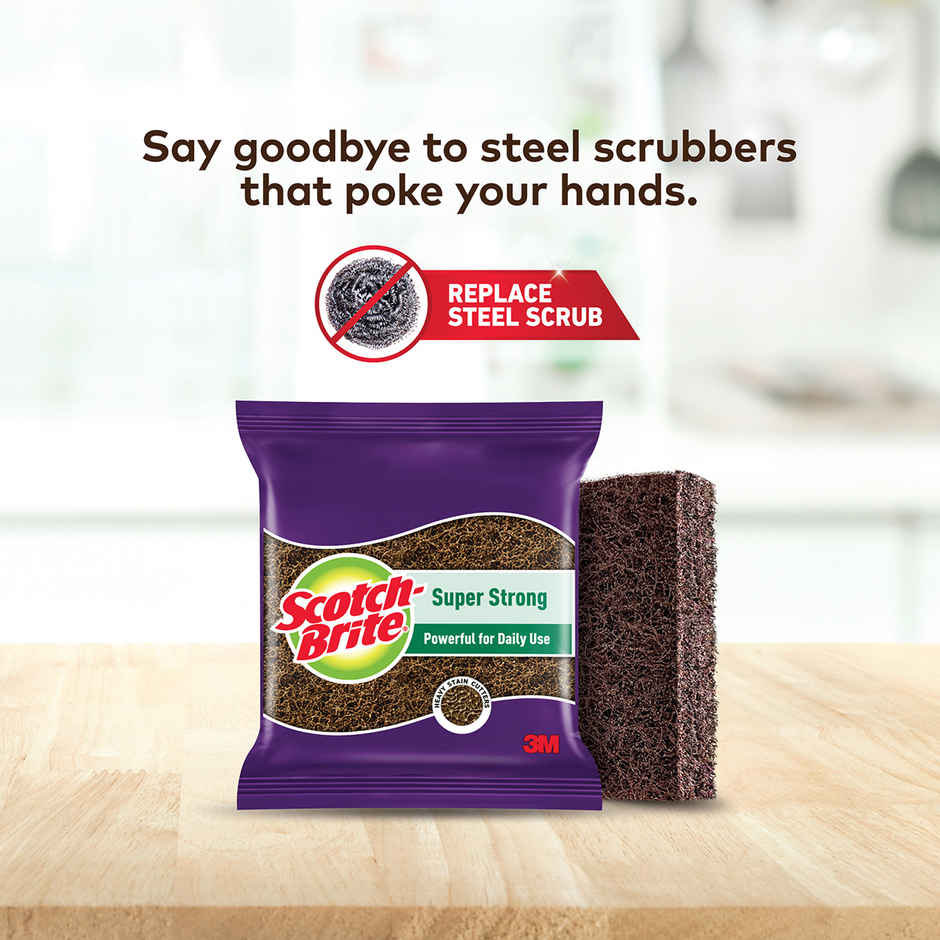 Scotch-Brite Super Strong Scrub Pad For Tough Stains (Replacement To Steel Scrubber For Kitchen) (1pc) & Scotch-Brite Chakra Stainless Steel Scrubber (1pc) Combo