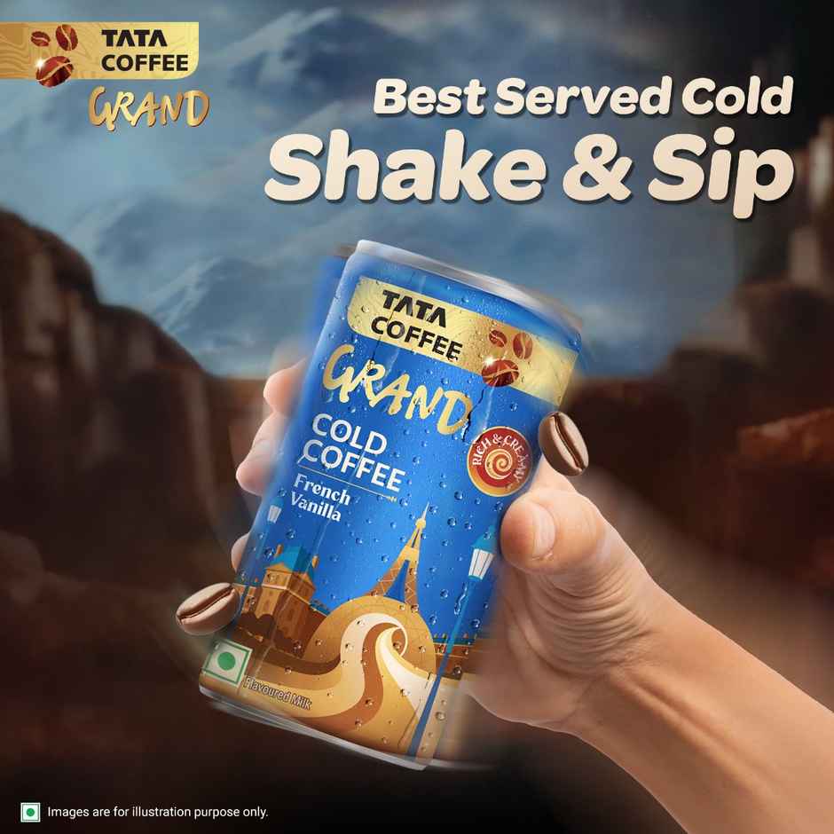 Tata Cold Coffee French Vanilla Iced Coffee, Rich & Creamy, Flavoured Milk, Can