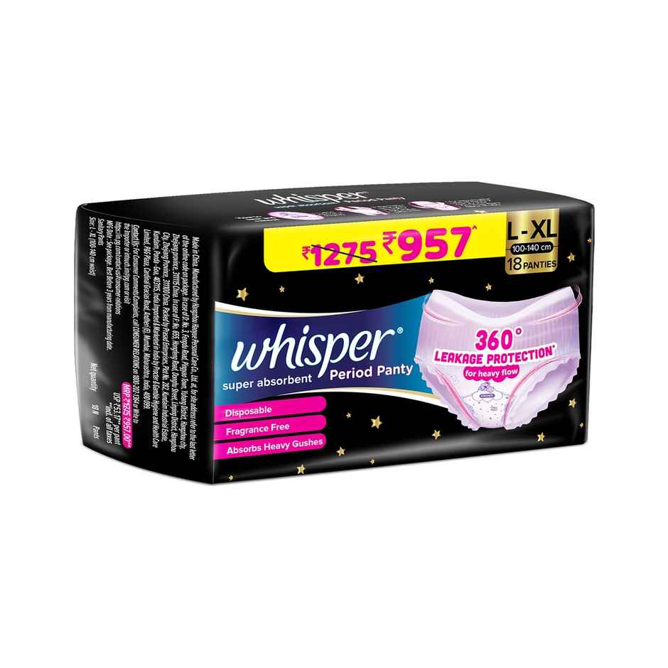 Whisper Super Absorbent Period Panty, 18 L-XL Pants