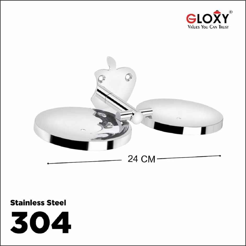 Gloxy Stainless Steel Double Soap Dish | Rust Proof Soap Stand | Bathroom Accessories SS304