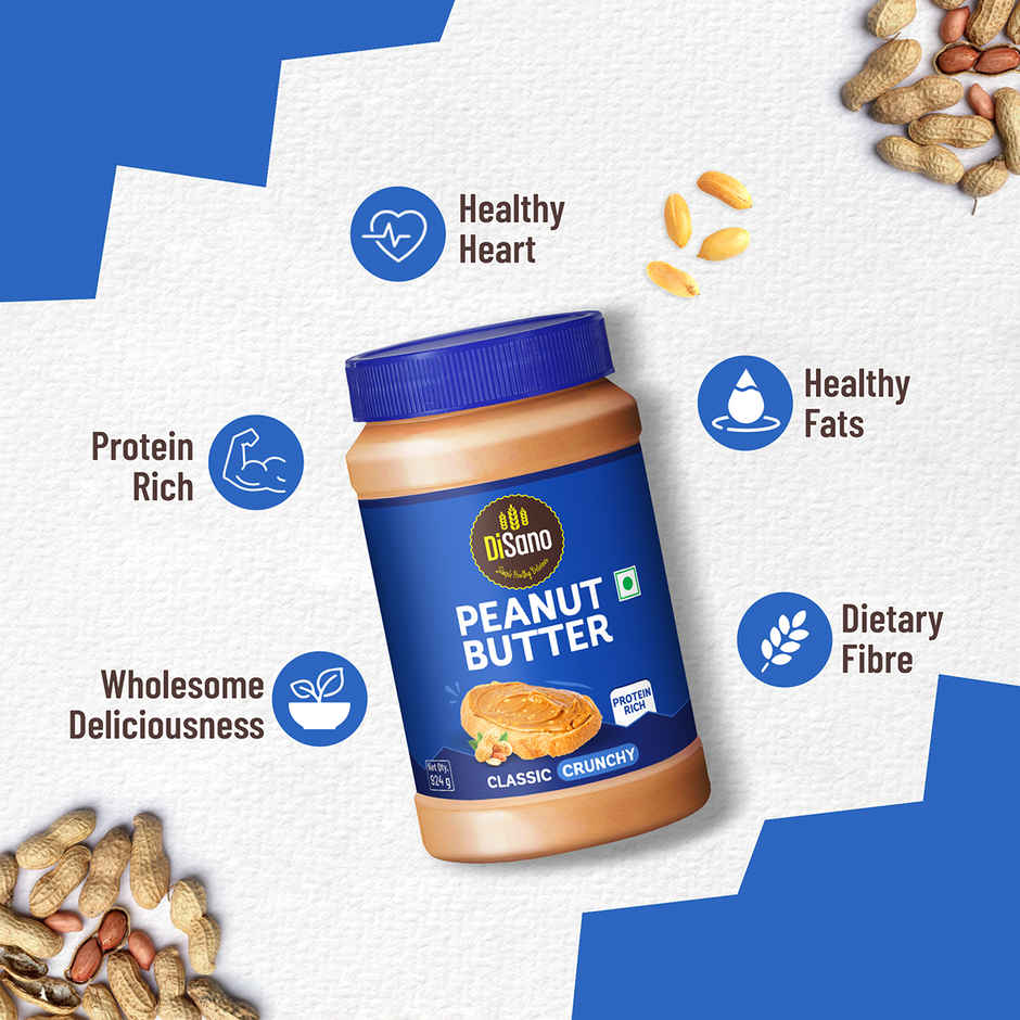 Disano Peanut Butter - Crunchy, 26% Protein, No Trans Fat & Preservatives