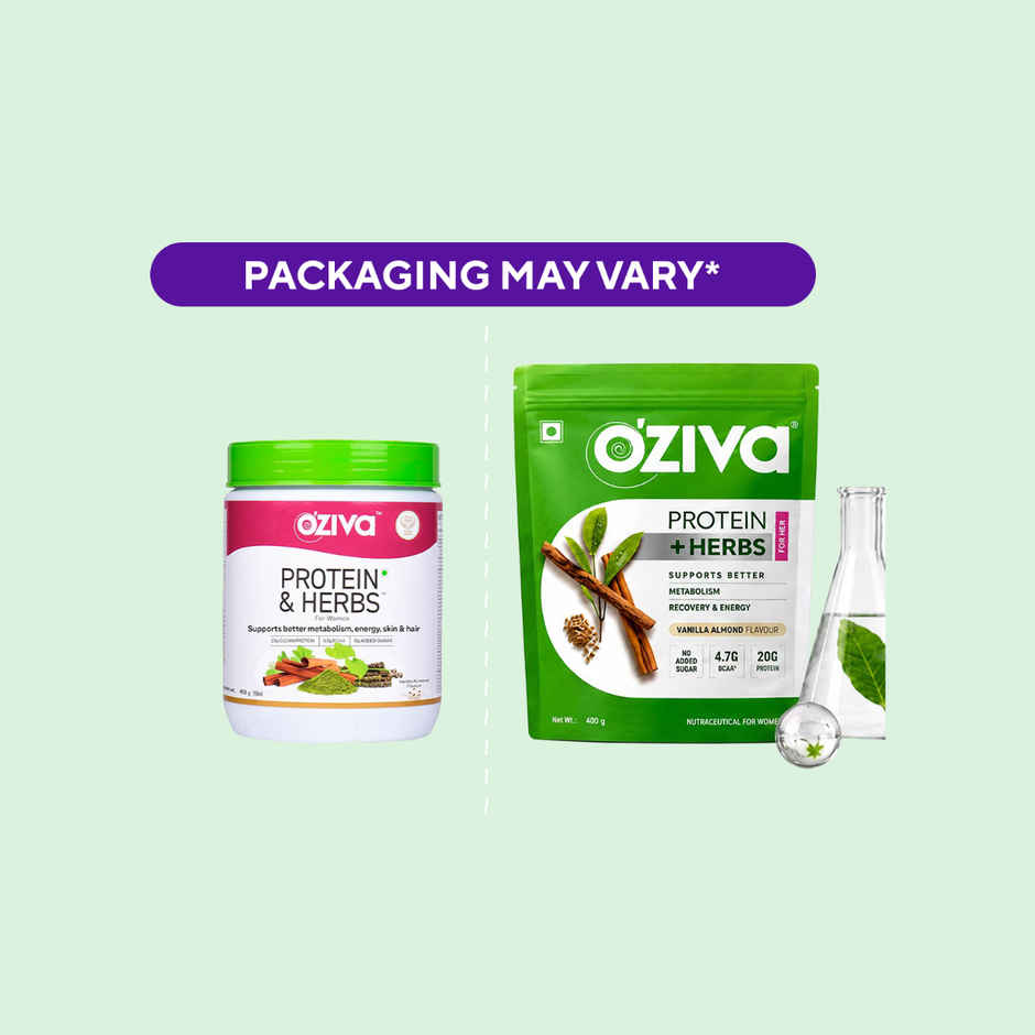 Oziva Whey Protein Powder With Herbs For Women |20g Protein|5.5g Bcaa | Vanilla Almond
