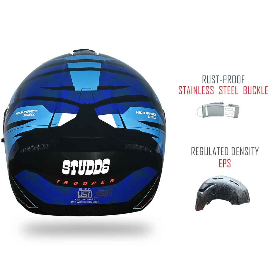 Studds Trooper D2 ISI-DOT CertifiedFlip-up Helmet with Dual Visor |Black Blue - L