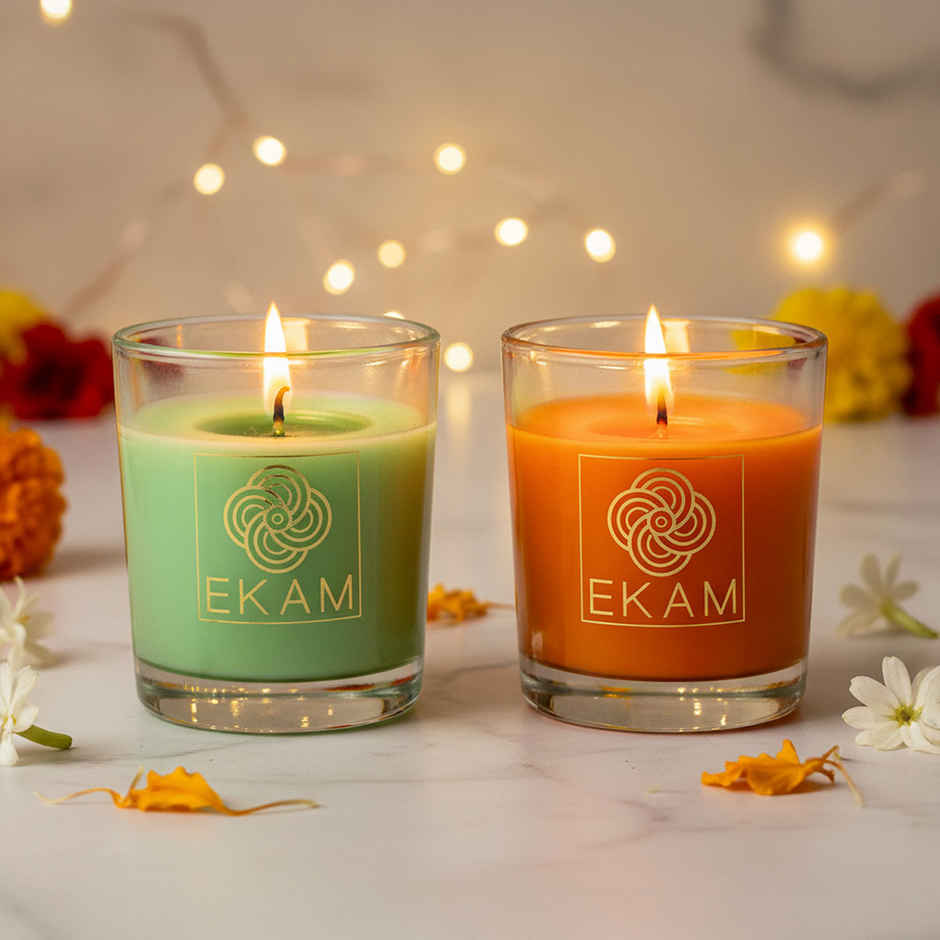 EKAM Scented Votive Candles (2 pcs) | Jasmine & Freesia, Grapefruit & Mandarin | 43g Each| 10H Burn