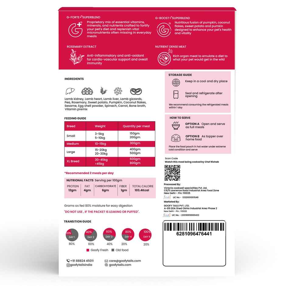 Goofy Tails Lamb And Rosemary Gluten And Grain Free Wet Dog FOOD