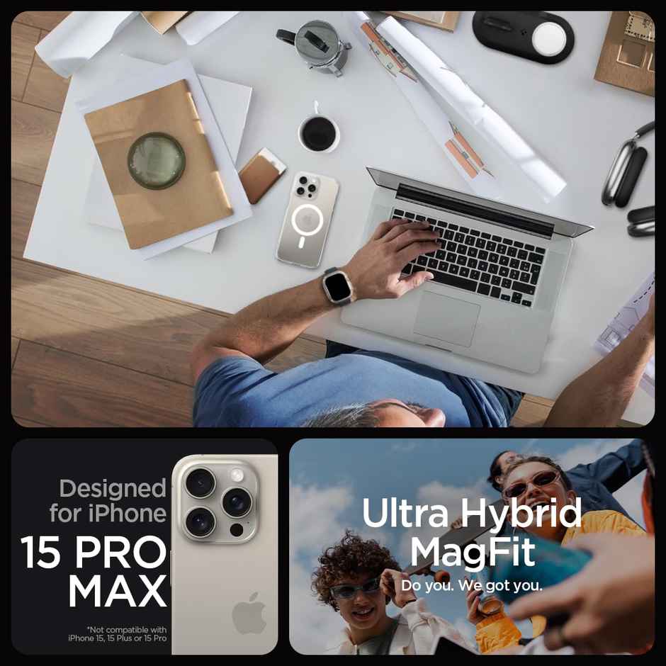 Spigen Ultra Hybrid Back Case for iPhone 15 Pro Max (TPU + Poly Carbonate | White) | MagSafe Compatible