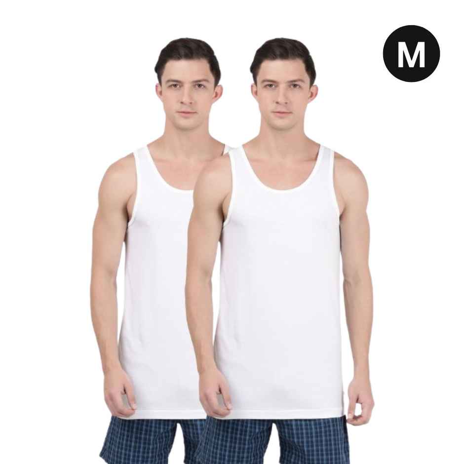 Jockey 8820 Men's Super Combed Cotton Round Neck Vest|Extended Length|Easy Tuck|PO2 | White-M