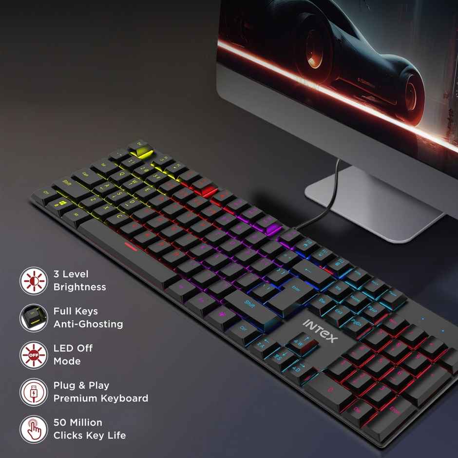 Intex Mechanical Wired Keyboard with RGB Light| 3 Level Brightness | Premium Plug & Play Keyboard