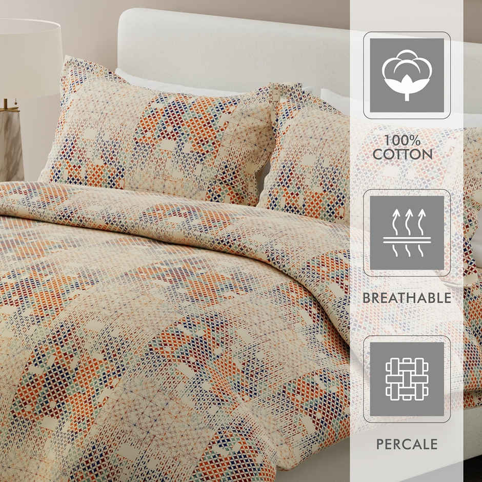 Boutique Living Geo Art (Cottage Garden) 100% Cotton 300 TC Beige King Bedsheet with 2 Pillow Covers