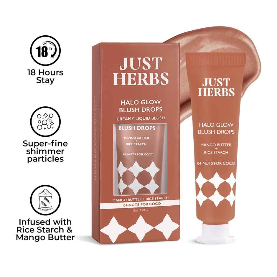 Just Herbs Halo Glow Liquid Dewy Radiance Pigmented Long Stay Blush Drops (Nuts For Coco)