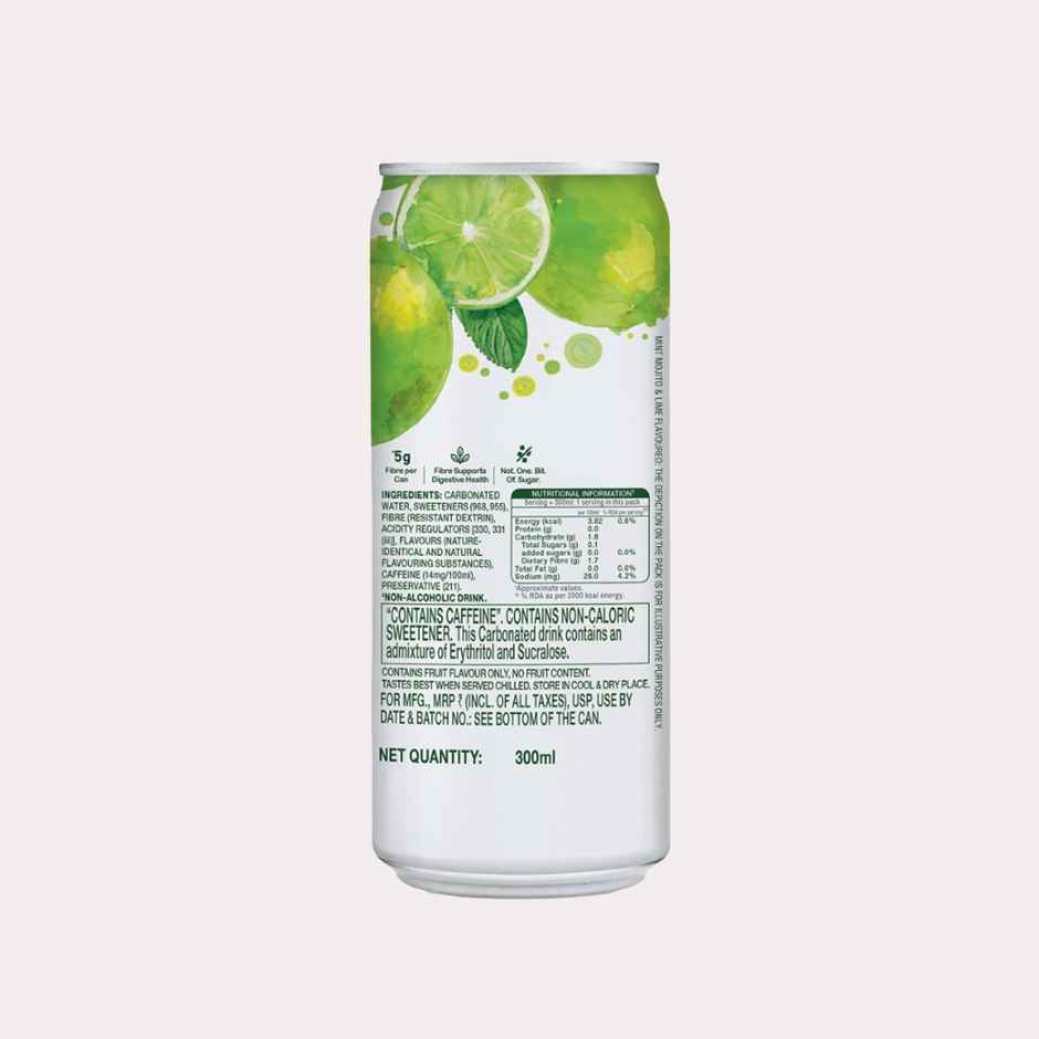 Paper Boat Zero Prebiotic Soda Mint Mojito, 5g Fibre, Caffeinated Sugar Free Cold Drink