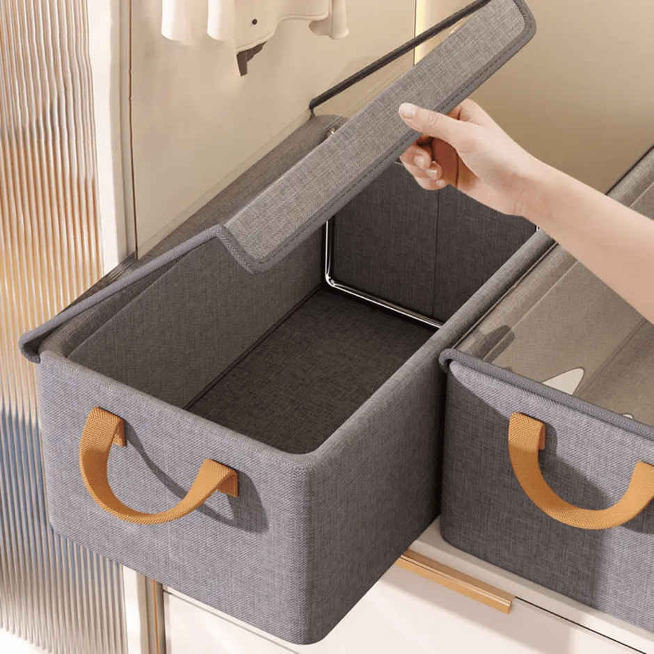 Zulaxy Foldable Fabric Storage Organizers with Lid for Clothes & Multipurpose Use | Grey