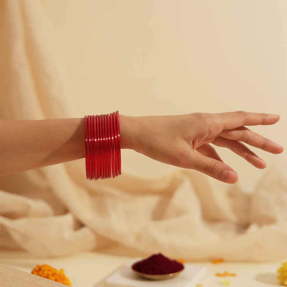 Traditional Glass Bangles - Traditional Festival Jewellery | Red | Size 2.4 | Oye Happy