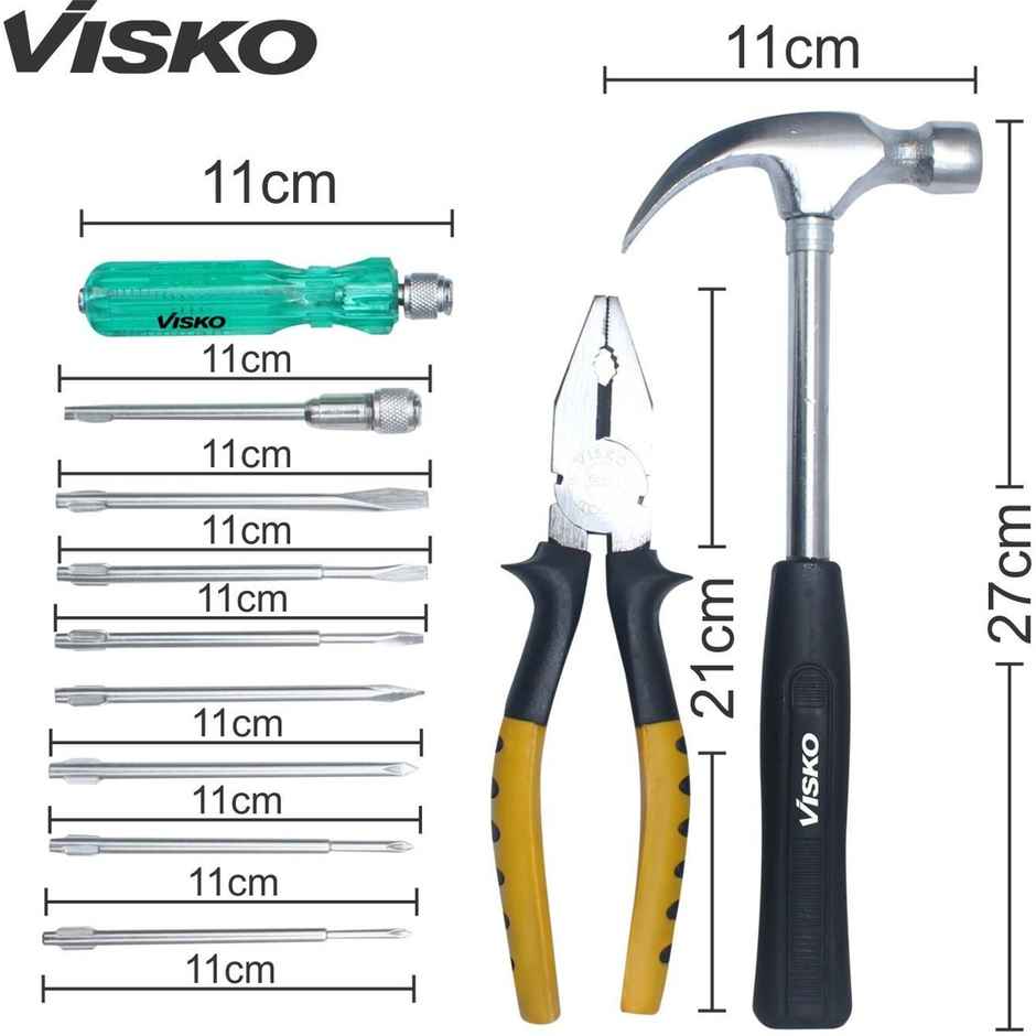 Visko 501 Tools Set| With Claw Hammer-9 pcs Screwdriver Set-Plier Hand Tool Kit | 11 pcs