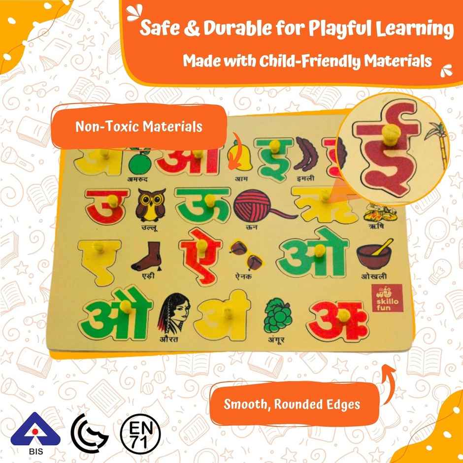 Skillofun Hindi Vowel Tray with Knobs | Hindi Alphabet Puzzles for Kids | Educational Toy for 2+
