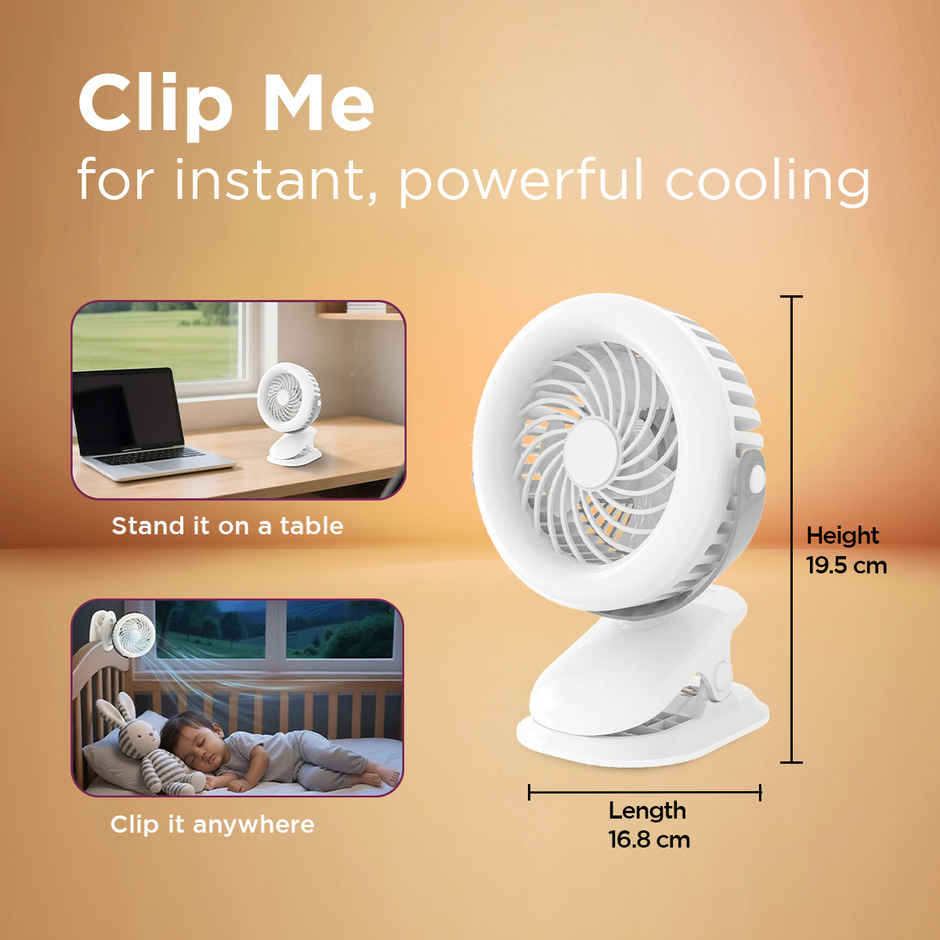 EcoLink Clip Me Rechargeable Fan (White Grey) | USB Rechargeable
