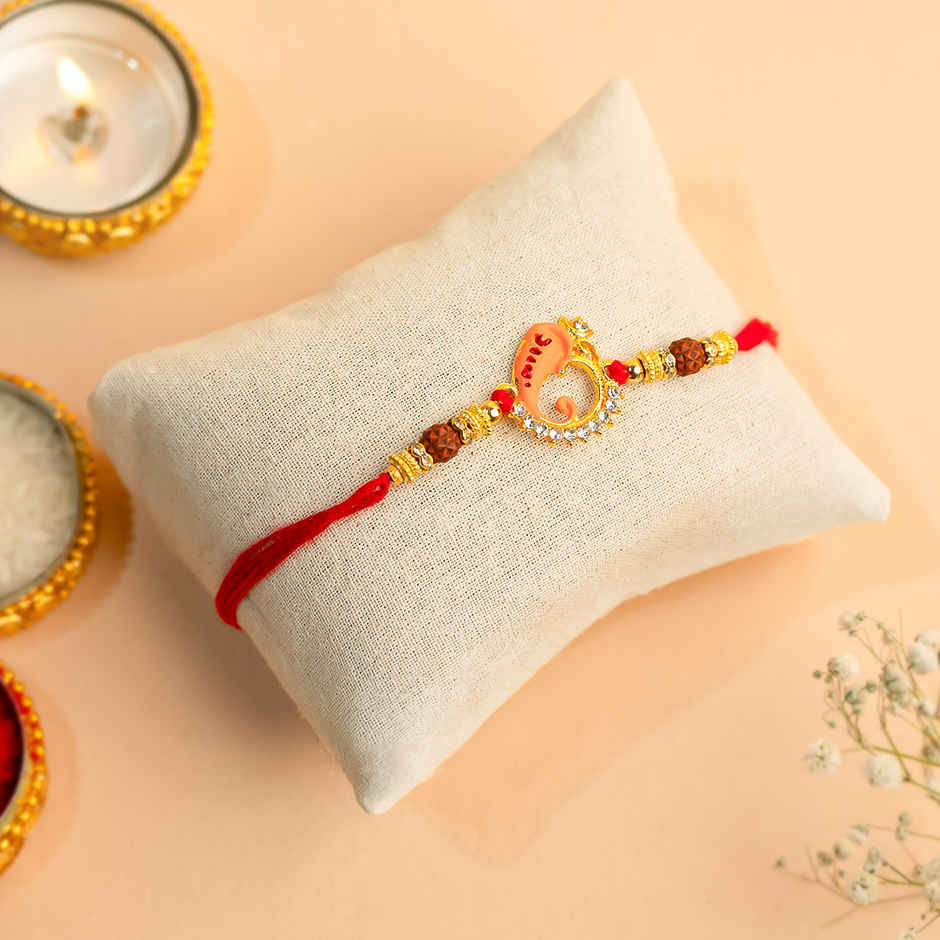 Rakhi for Brother | Ganesha Designer | Religious | Includes Roli Chawal | Pack of 1 | Tied Ribbons