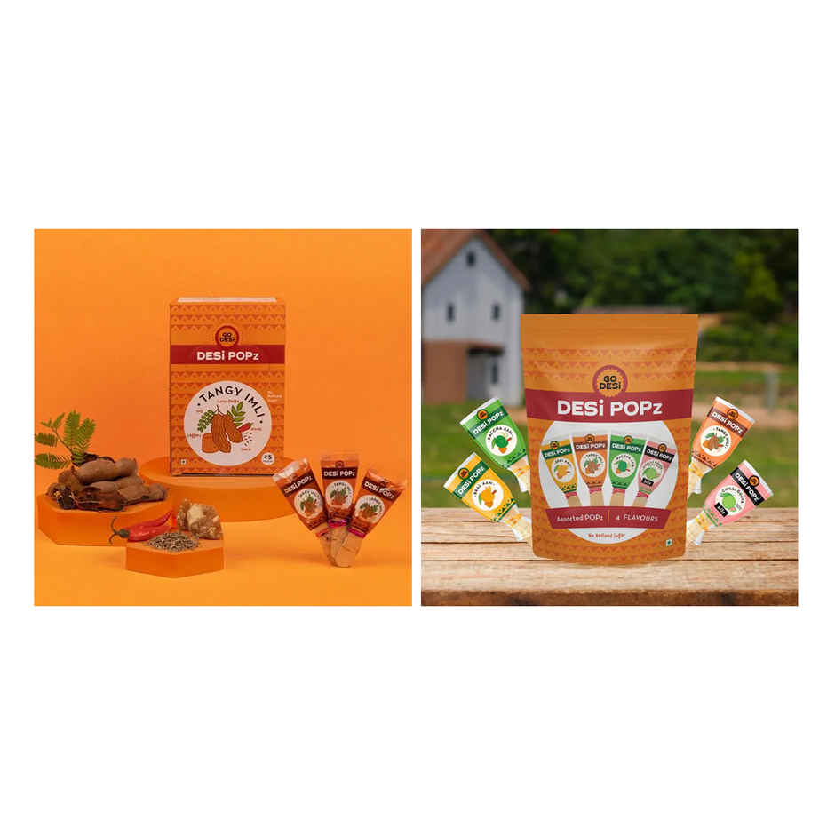 Tangy Imli (Tamarind) 10 Pcs Sour Candy | No Refined Sugar | Lollipop By Go Desi (10pc) & Assorted Candy 20 Pcs, Tangy Imli, Kaccha & Real Aam, Chilli Guava No Refined Sugar (20pc) Combo