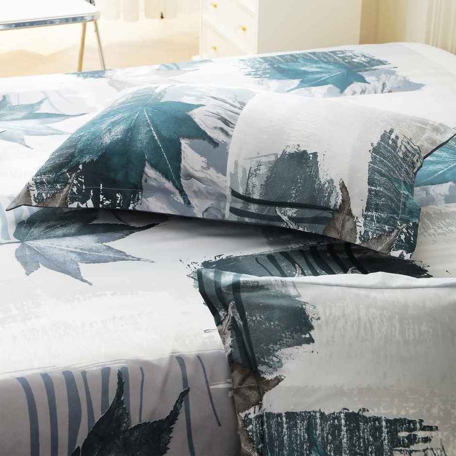 Story@home 240 TC Microfiber Double Printed Flat Bedsheet White & Grey | Floral