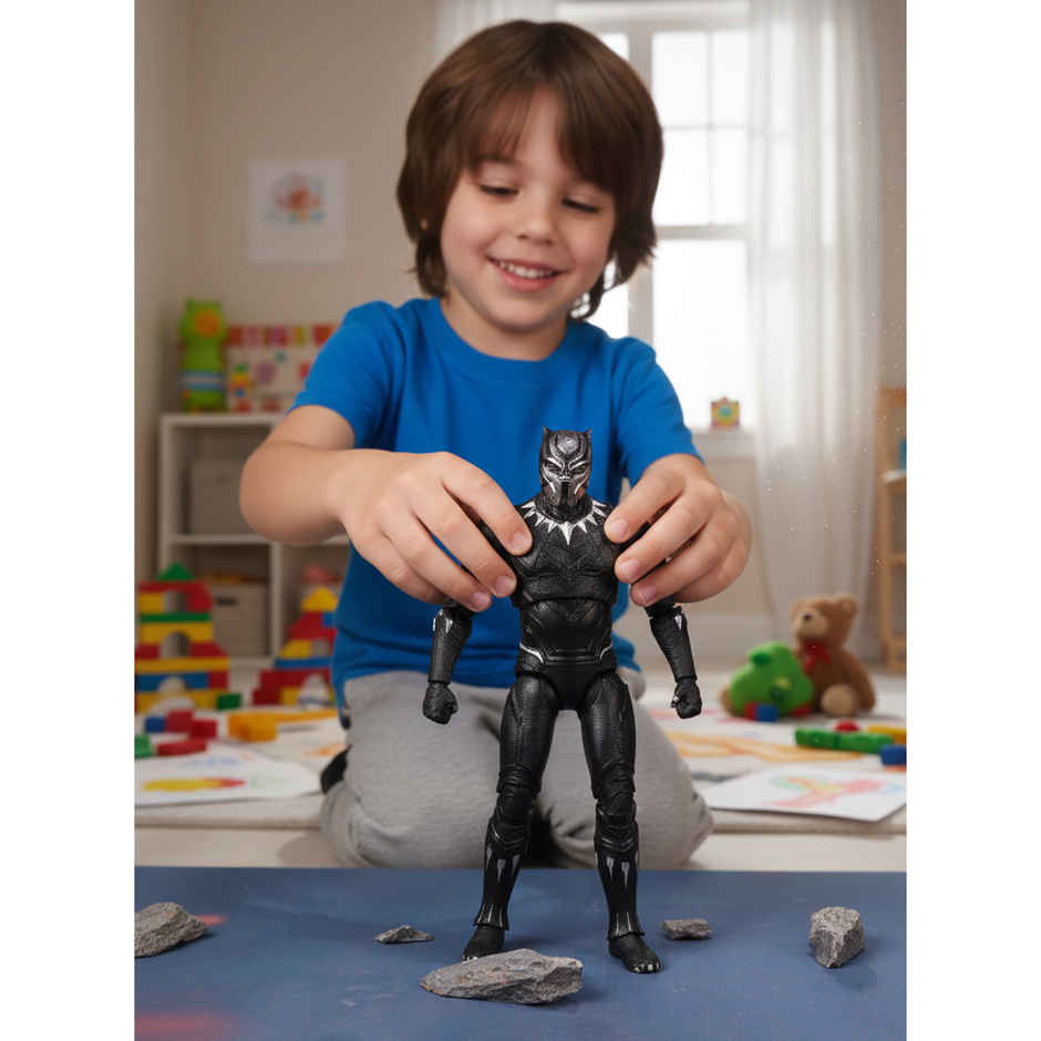 Striders Licensed Black Panther Action Figure with Plastic Display Holder | 7 inch