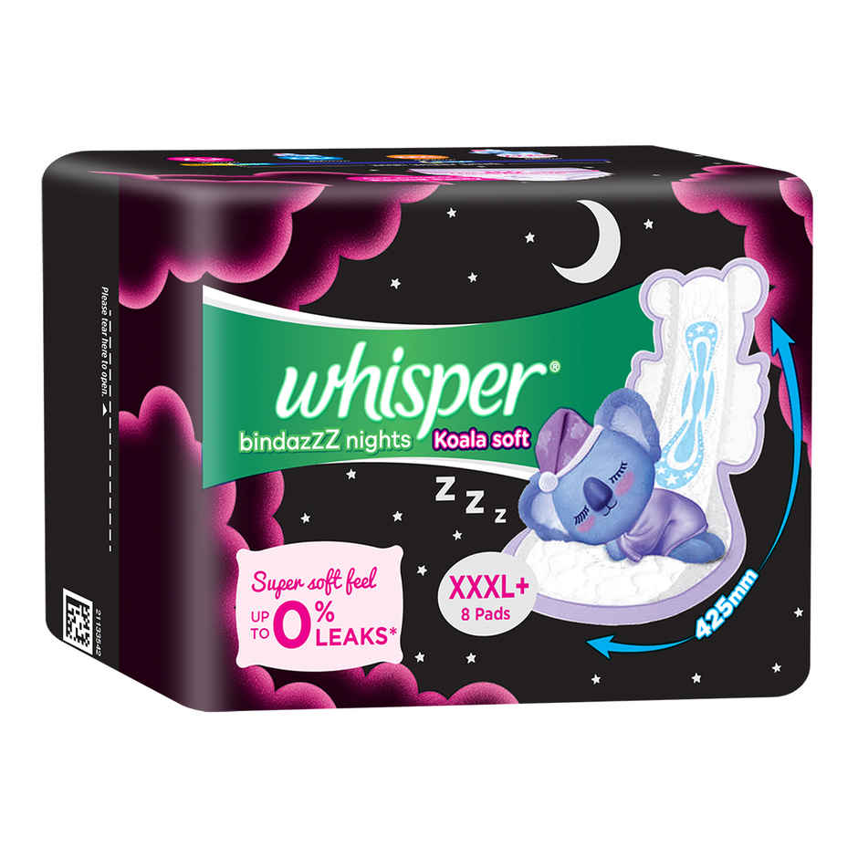 Whisper Bindaz Nights Koala Sanitary Pads | XXXL+ | 8 pcs