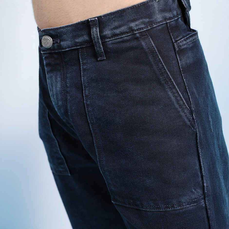 The Indian Garage Co Men's G371 Baggy Fit Solid Street Jeans | Dark Blue | 34