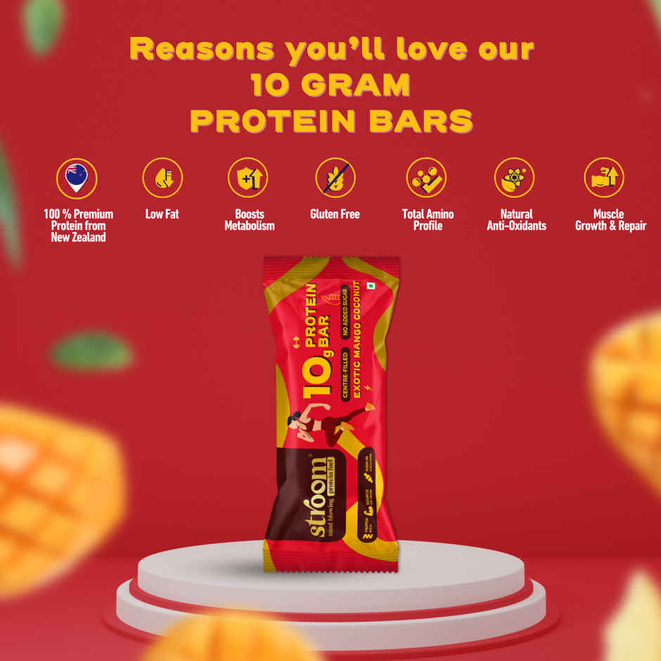 Stroom Berry White Chocolate 10G Protein Bar (45g) & Stroom Exotic Mango Coconut Protein Bars (45g) Combo