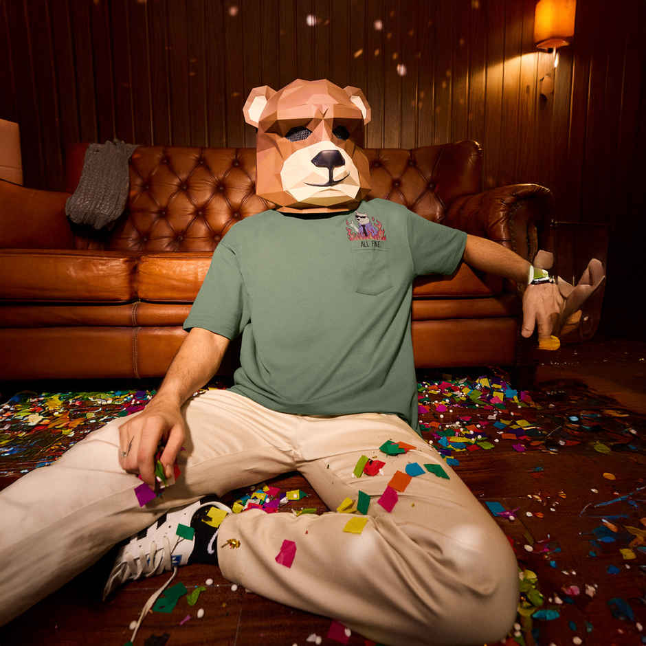 The Souled Store Men's Ted The Stoner All Fine Oversized T-shirt | Green - XL