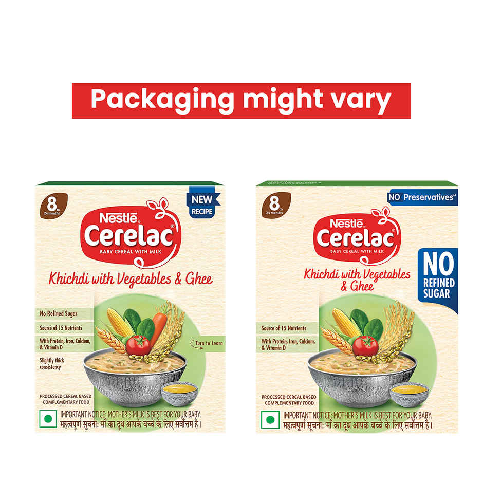 Nestle Cerelac Khichdi with Vegetables & Ghee Baby Food Cereal | No Refined Sugar & No Preservatives | 8-24 Months
