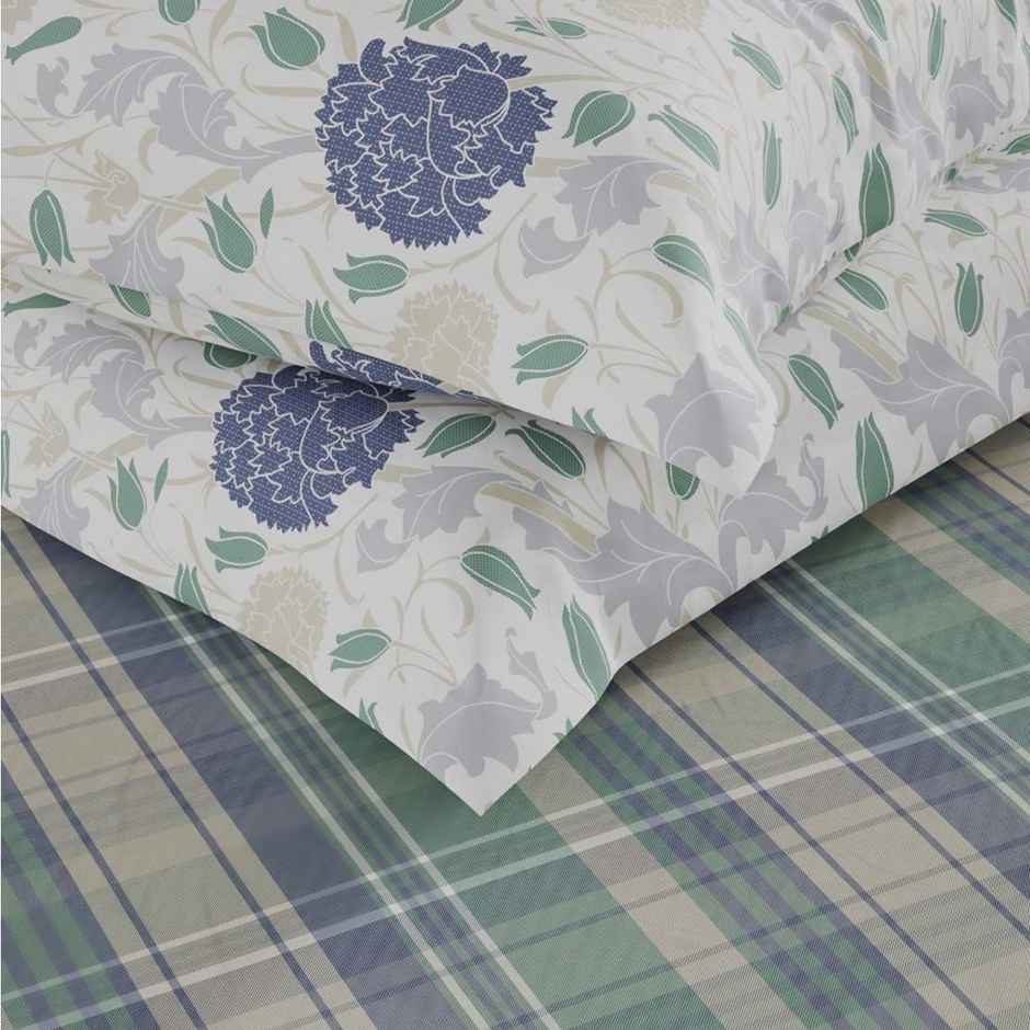 Kopa Bamboo Micro King Bedsheet With 2 Pillow Covers | Set of 3 | Fairmont Checks | Green, Blue