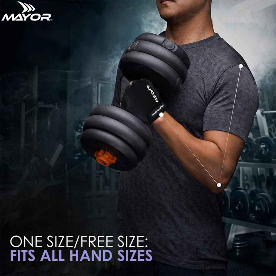 Mayor Shield Gym Gloves For Gym Workout, Weightlifting For Men And Women (Free Size, Black/Grey)
