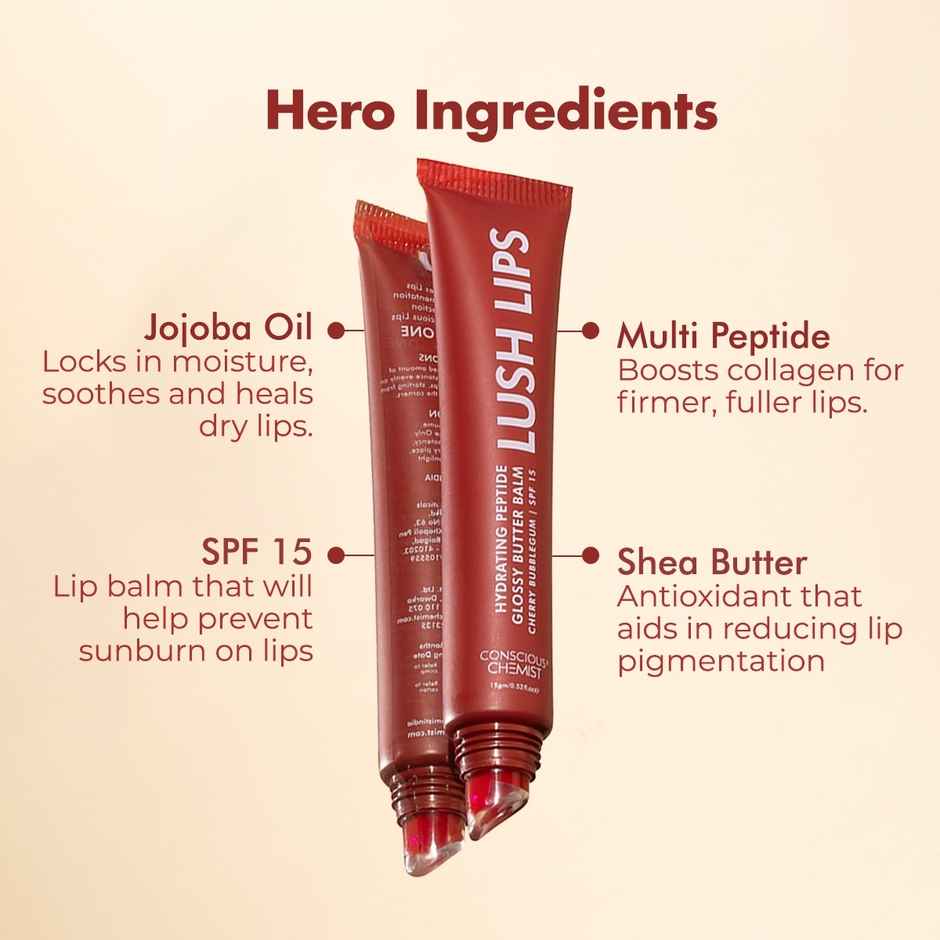 Conscious Chemist Multi Peptide And Shea Butter Infused Hydrating Lip Balm | Cherry Bubblegum
