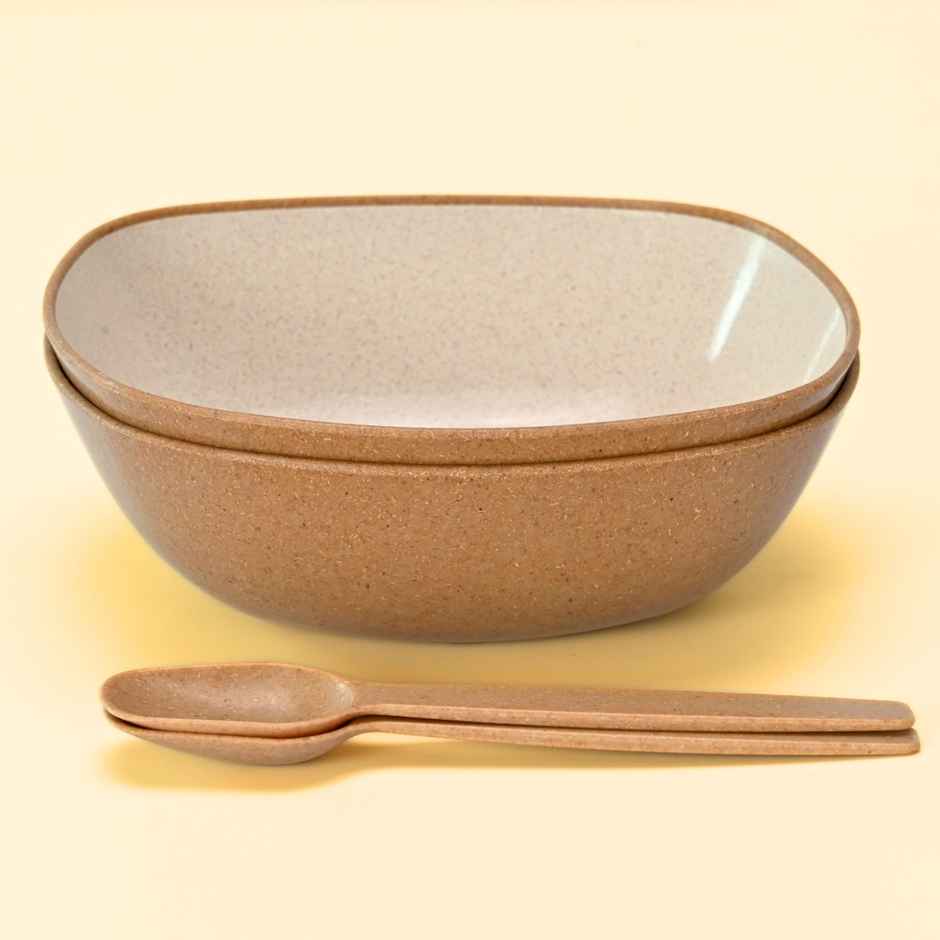 Eha Earth Friendly Multipurpose Bowls | 600 ml, 2 pcs, Tortilla | Made with Rice Husk Biocomposite