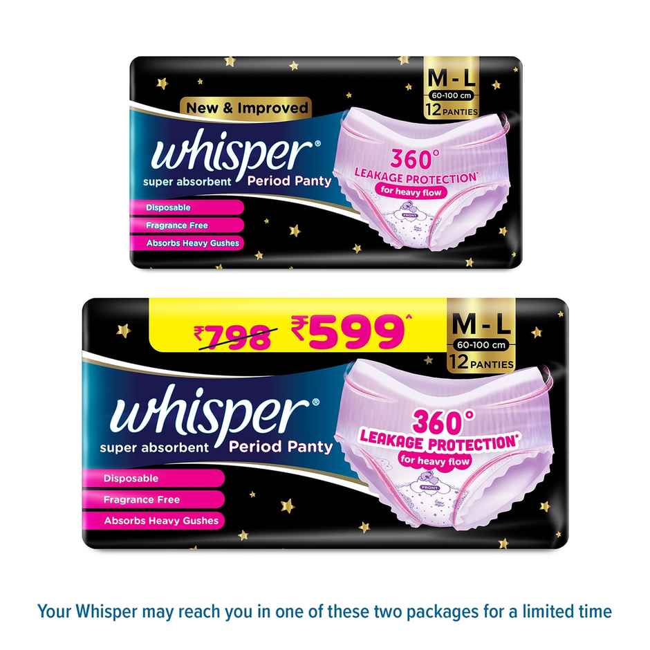 Whisper Super Absorbent Period Panty, 12 M-L Pants