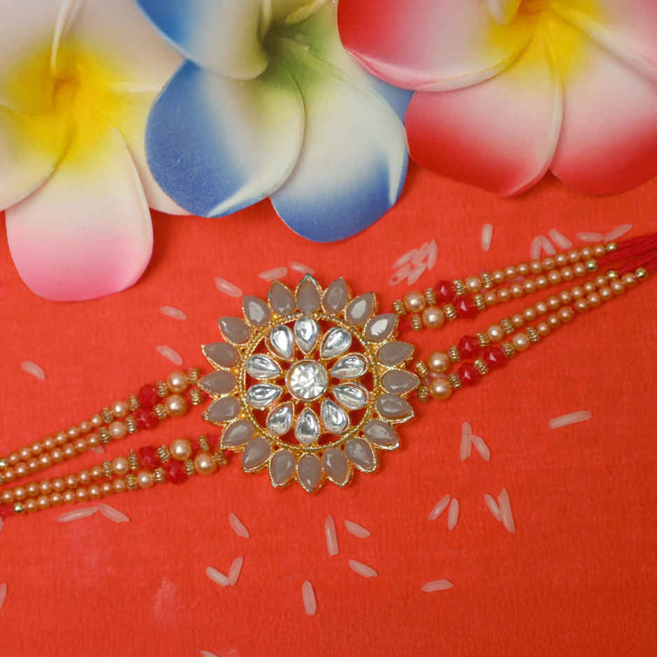 Aurum Baahubali Floral Kundan Rakhi - Majestic Design