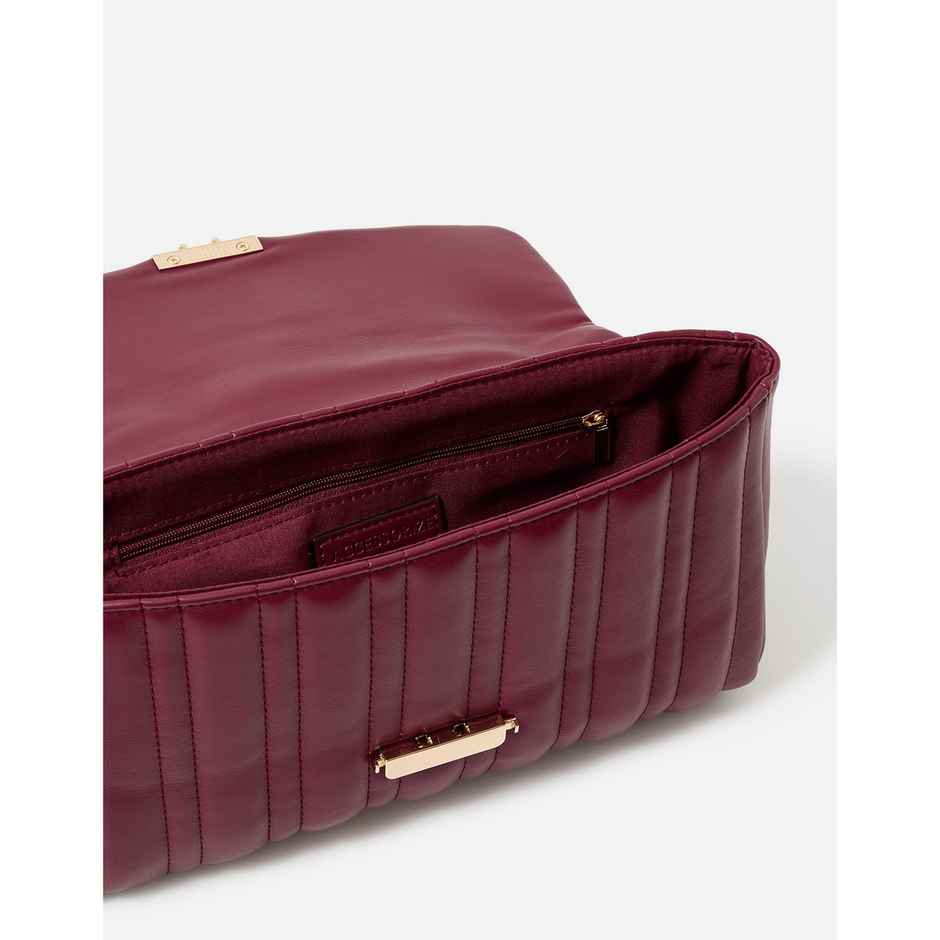 Accessorize London Women's Faux Leather Carrie Chain Quilt Sling Bag | Maroon