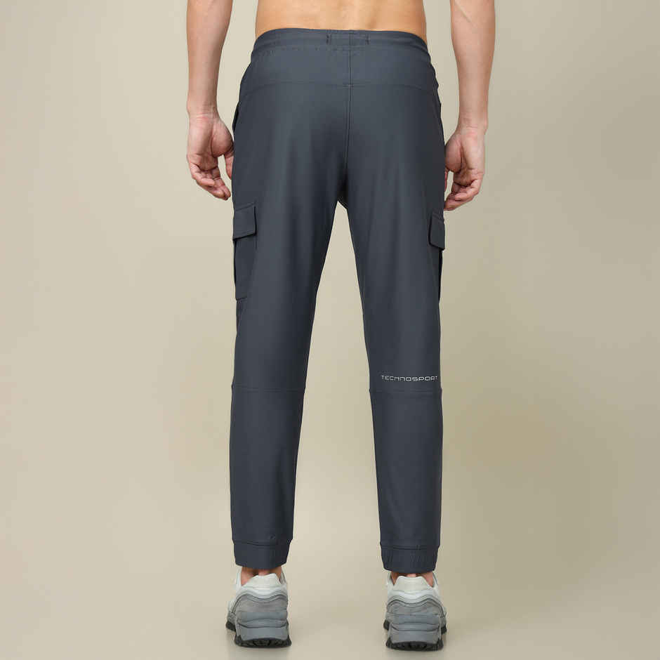 Technosport Men Poly Solid Slim Fit Sports Cargo Joggers with DURACOOL+ | Carbon Grey | XL
