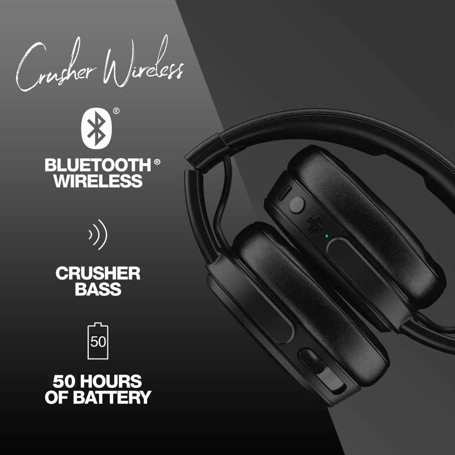 Skullcandy Crusher Over-Ear Wireless Headphones with Sensory Bass | 50 Hr Battery- Black