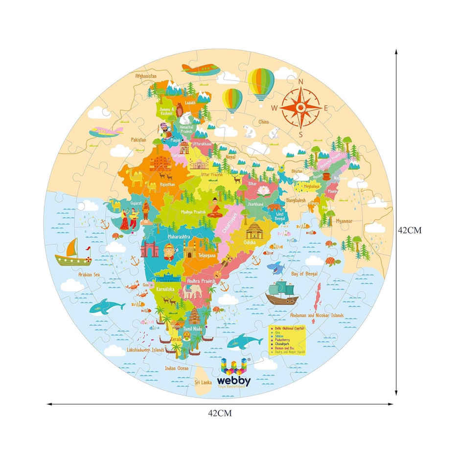 Webby Amazing India Map Jigsaw Floor Puzzle 60 Pcs with 4 Double Sided Flashcards