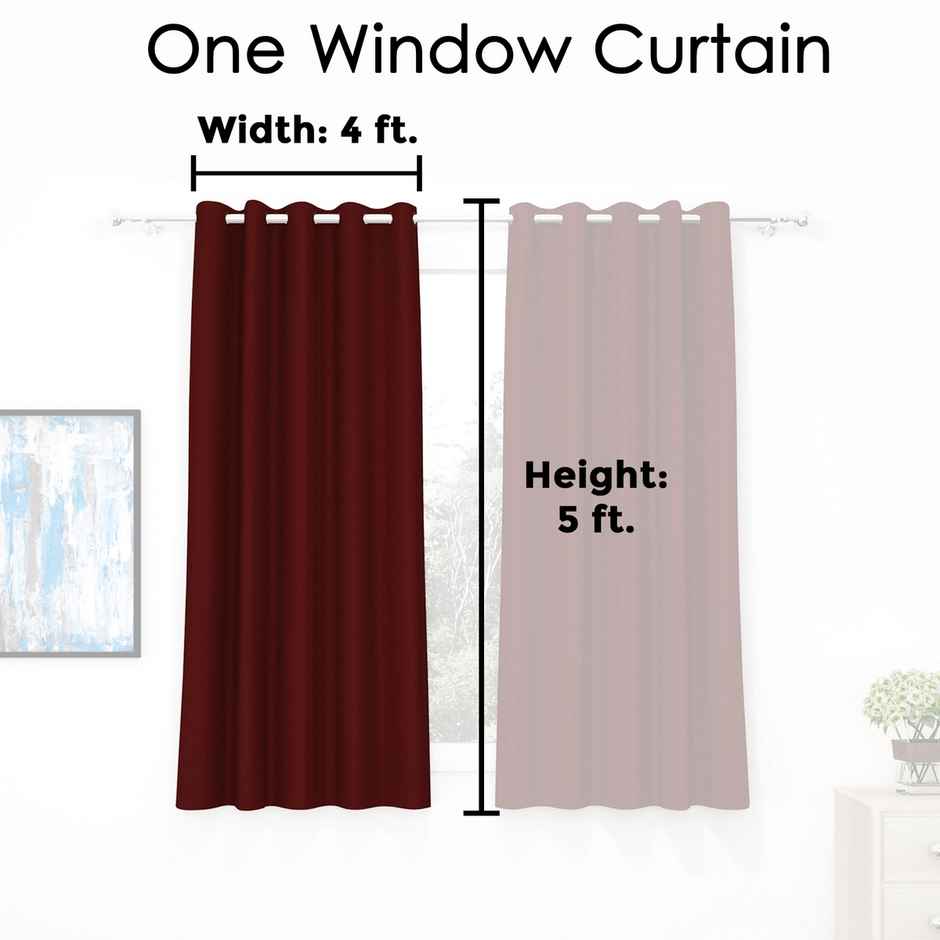 Story@Home 300 GSM 5 feet Faux Silk Blackout 1 U Window Curtain | Maroon