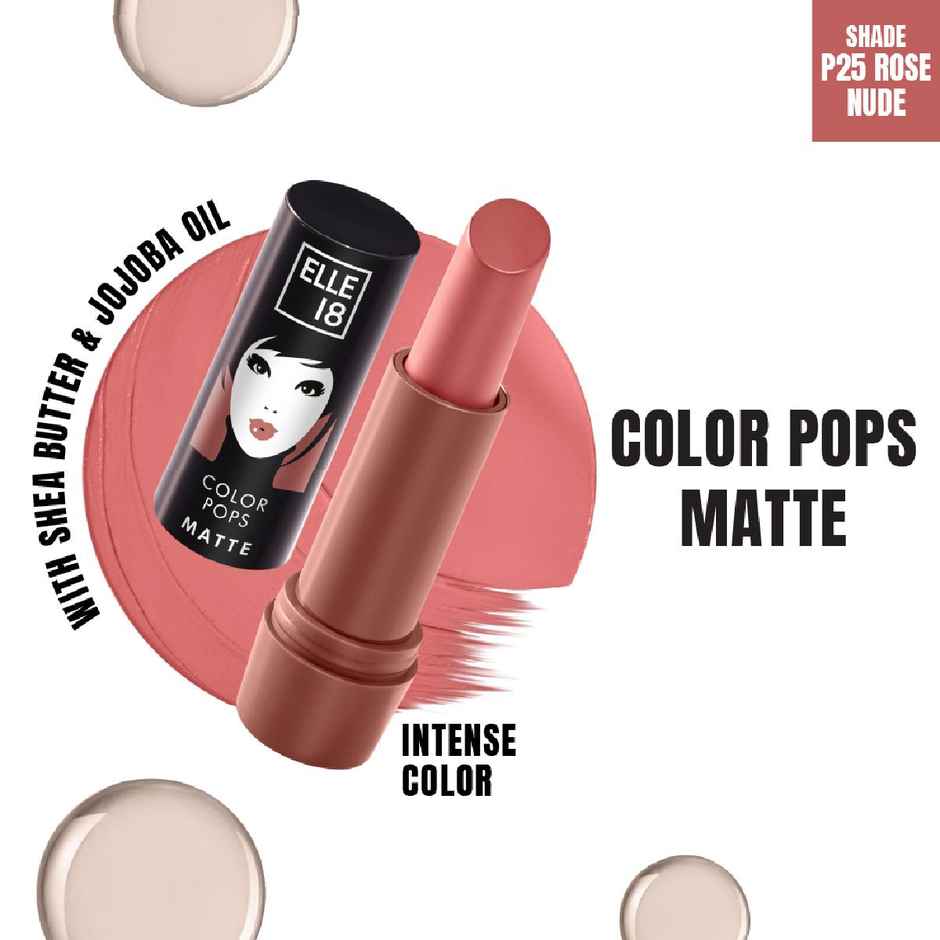 Elle 18 Color Pop Matte Lipstick - Quick Drying | Highly Pigmented | With Vitamin E - Rose Nude