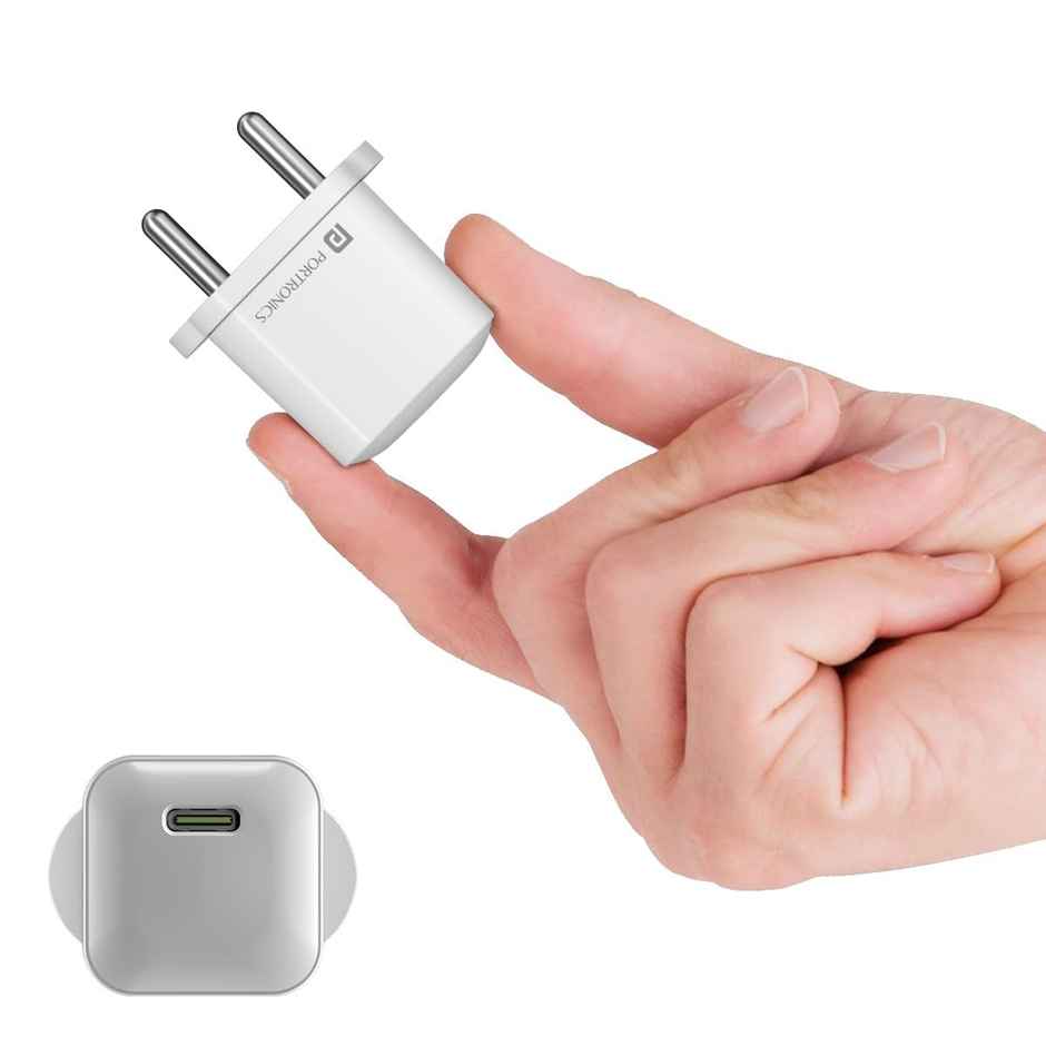 Portronics Adapto 20 Lite Smallest 20W GaN Wall Charger with Type C PD Fast Charging Output (White)