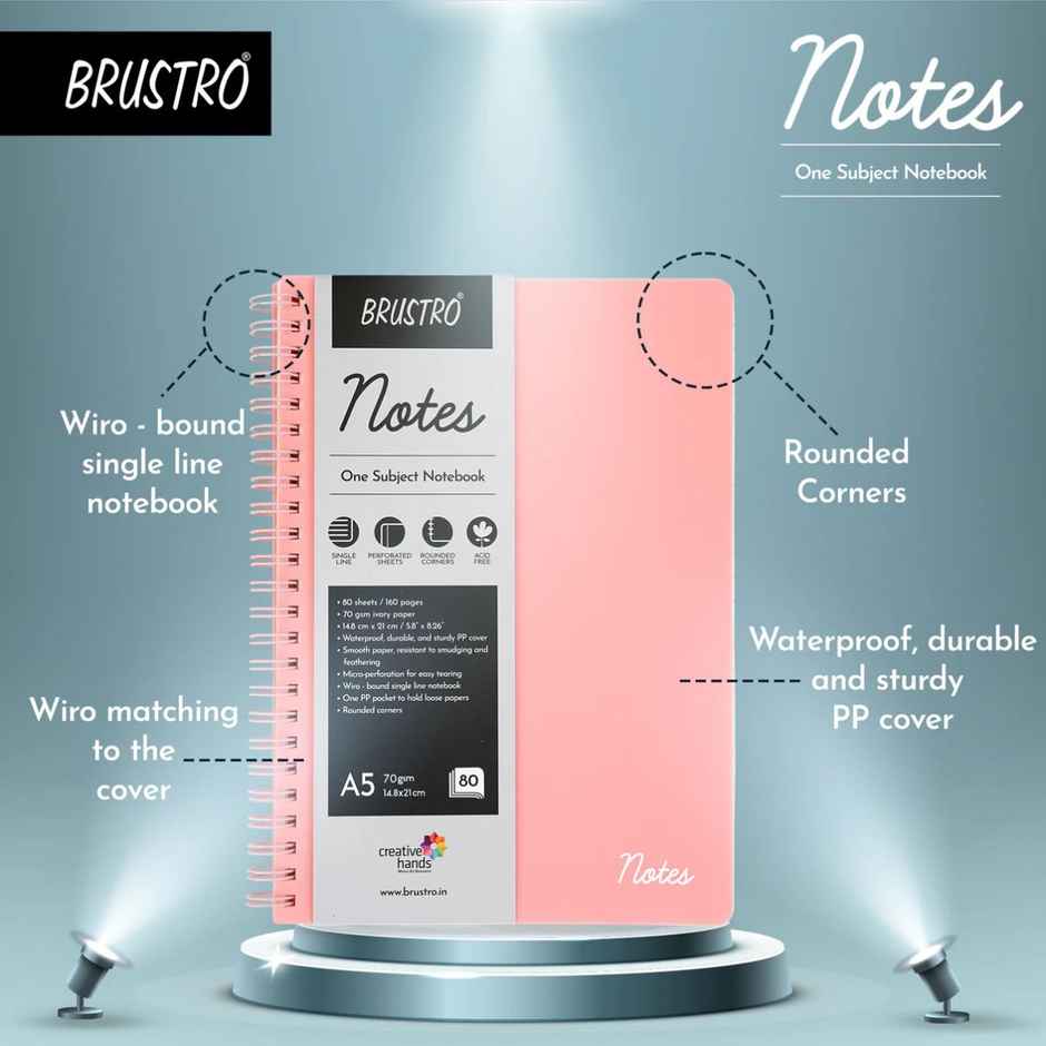 Brustro Notes A5 Size Ruled Notebook 160 Pages | 70 Gsm Ivory Paper | Blush Cover