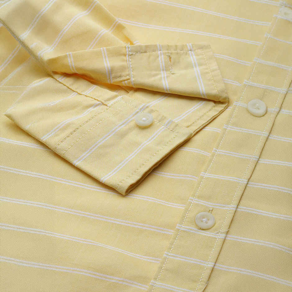 The Indian Garage Co Men's Slim Fit Striped Casual Shirt | Yellow - S